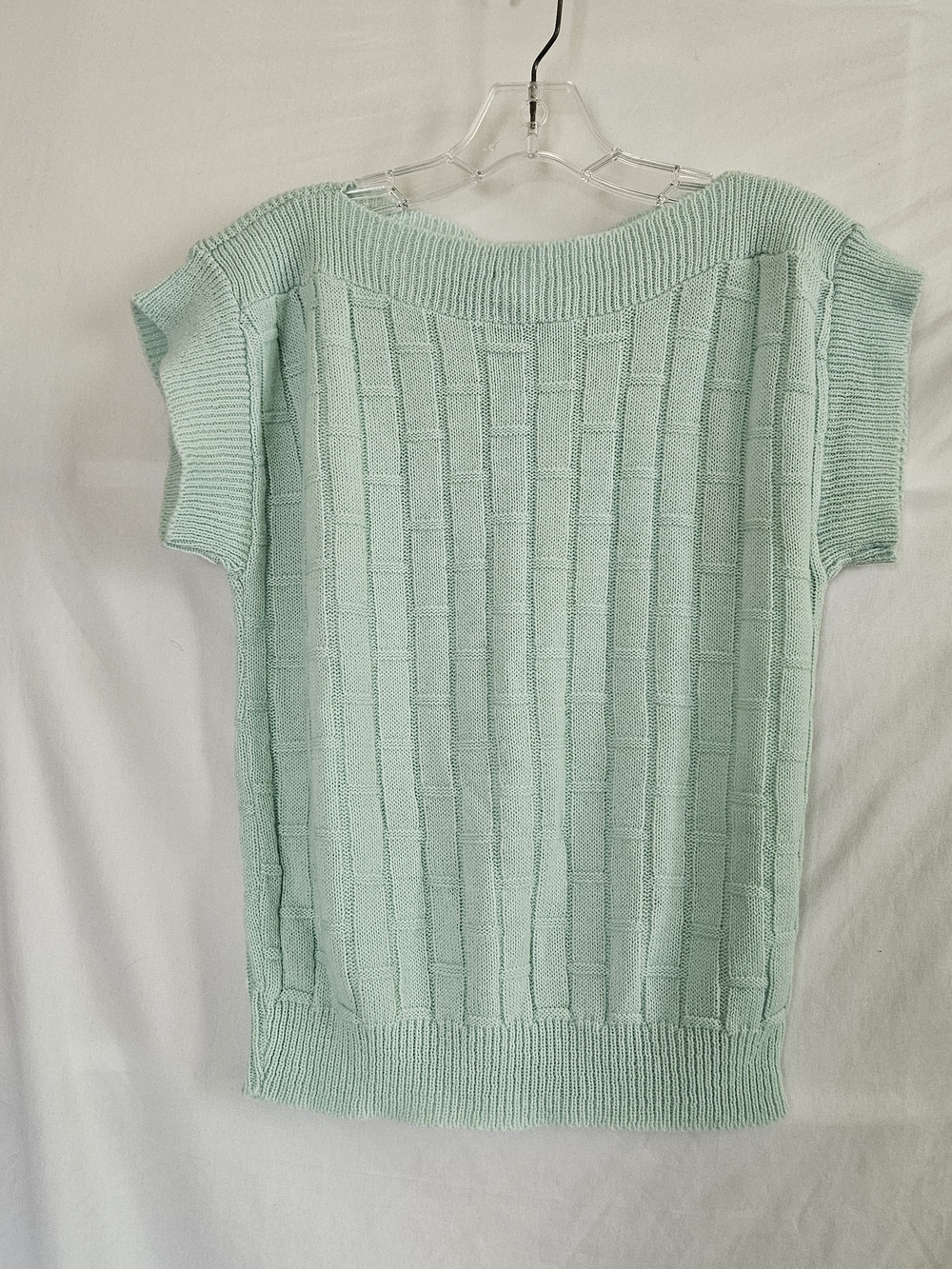 Vintage 70s Andrea Lauren Mint green ribbed short sleeve knit top Womens M